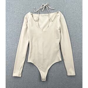 Abercrombie & Fitch Bodysuit Top Sz S Beige Tan Halter Multiway Cotton Seamless